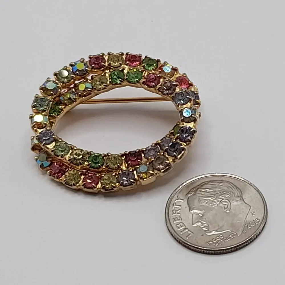Vintage AB Pastel Prong Set Glass Rhinestone Oval Brooch, URANIUM Glass, 1 1/4